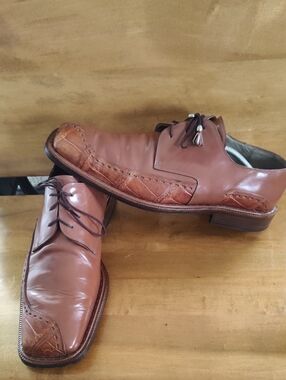 Mauri Alligator Shoes 2389 868 Size 13 Brown Calf Skin With Alligator Panels.